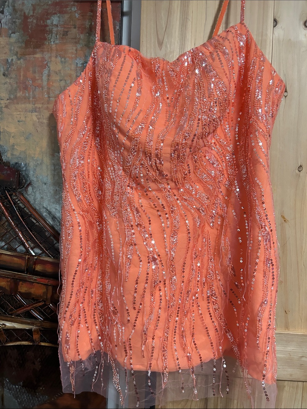 Homecoming Embellished Spaghetti-Strap Corset & zip Mini Dress in Coral